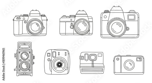 Vintage Camera Collection Line Art