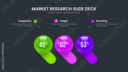 Enterprise Campaign 3 Step Graph Frame Design. Minimal Portfolio Three Element Diagram Slide Template. Corporate Growth Slideshow Layout Vector Illustration.