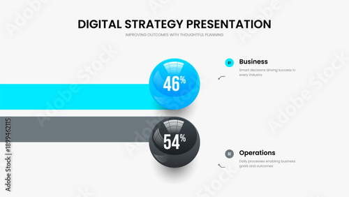 Professional Insight Two Element Diagram Slideshow Layout. Product Portfolio Presentation Design Vector Illustration. Creative Solution 2 Option Graph Frame Template.