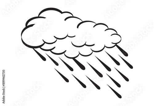 Cloud with Raindrops Outline  art style. Editable Clip Art