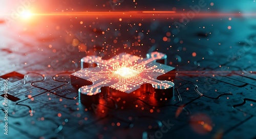 Glowing puzzle piece representing a digital solution or breakthrough concept