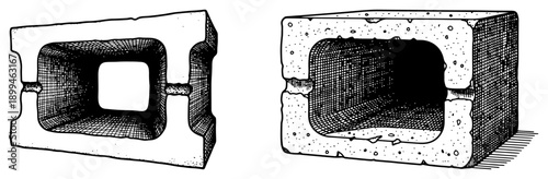 Close up of hollow concrete cinder blocks used for construction