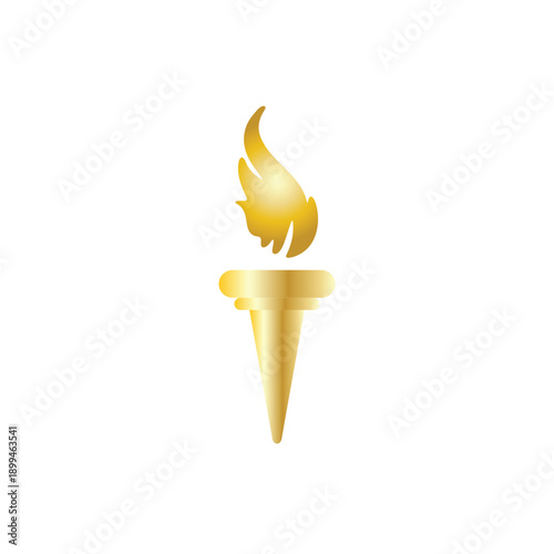 A golden olympic torch illustration viewed directly from the front on a plain white background