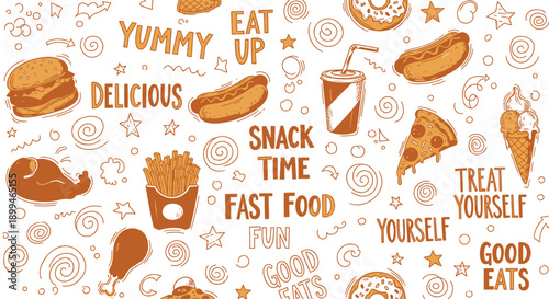 Fast food pattern with text phrases vector