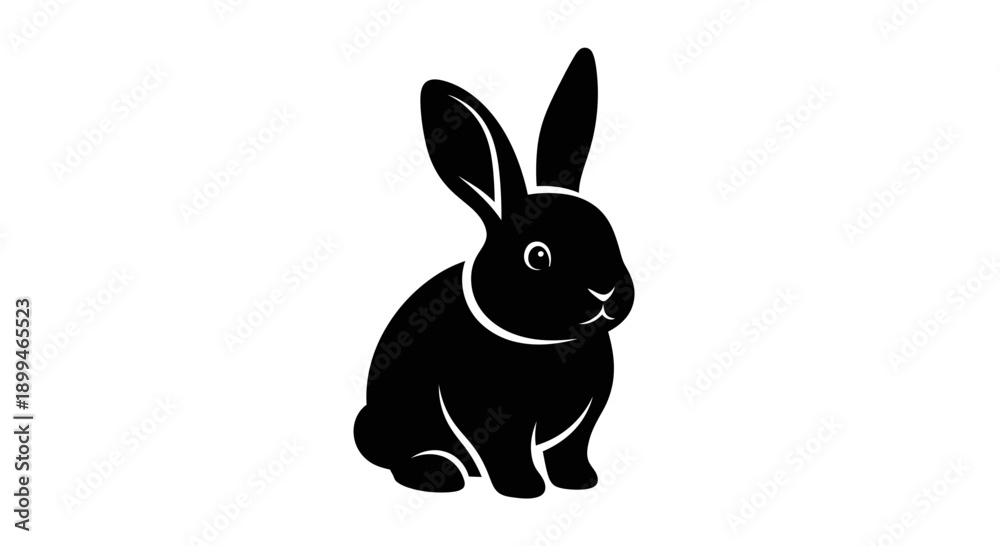 Fototapeta premium Black Rabbit Silhouette Sitting with Ears Up.