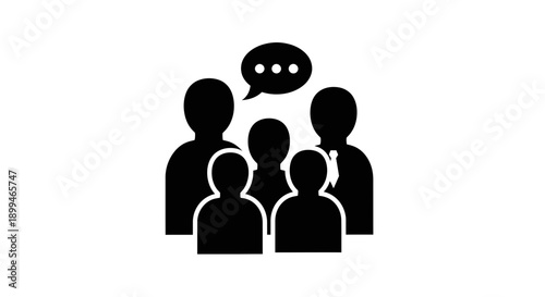 Group of People Silhouettes with Speech Bubble.