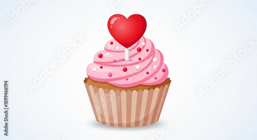 Delicious pink cupcake with heart on top sweet treat for valentine's day or birthday celebration