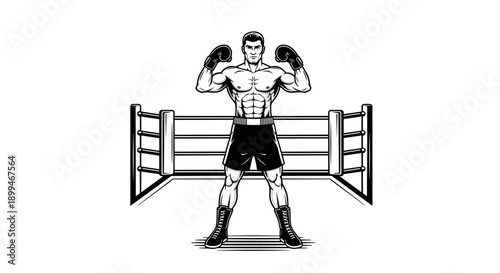 Muscular boxer in fighting stance inside a boxing ring, ready for combat