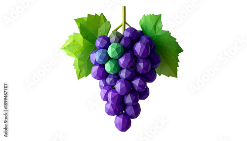 Minimal Low Poly Grapes with Geometric Faceted Surface Isolated on Transparent Background
