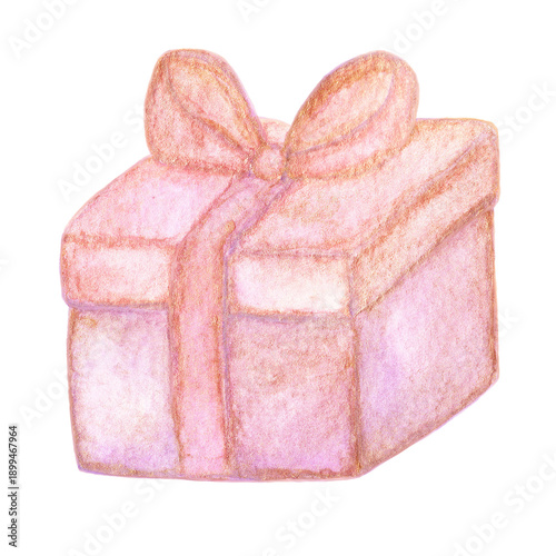 Watercolor hand-drawn cute gift box in soft pink tones. Delicate triangular cone. Holiday decoration element isolated on a white background.