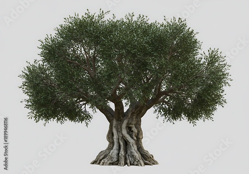 Ancient Olive Tree: 3D Render, Textured Roots, Lush Foliage