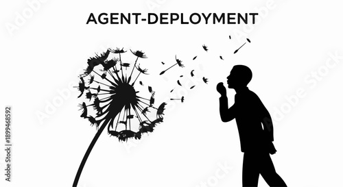 Silhouette of a person blowing dandelion seeds, symbolizing dreams and new beginnings.