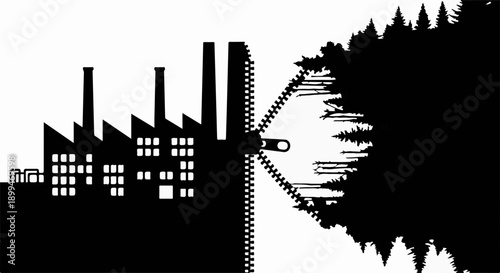 Industrial pollution consuming natural forest resources with a zipper effect