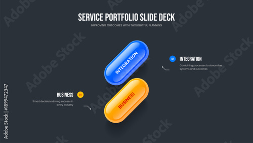 Business Analysis Slideshow Template Vector Illustration. Modern Strategy Two Element Infographic Frame Layout. Sales Development 2 Step Diagram Presentation Design.