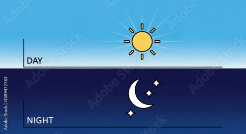 Day and night cycle with sun moon and stars in sky time of day illustration