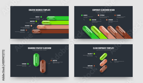 Company Profile 4 5 2 3 Step Diagram Frame Layout Bundle. Creative Introduction Four Five Two Three Element Infographic Slide Design Vector Illustration Set.
