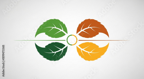 Colorful leaf logo with green orange and yellow leaves on white background symbolizing nature and harmony