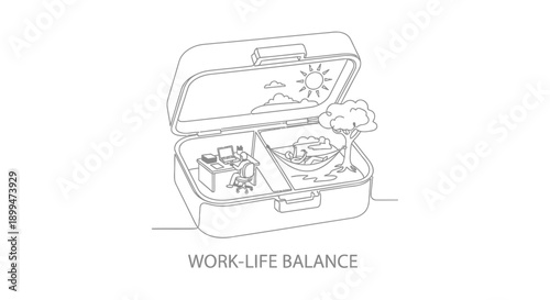 Work life balance concept with briefcase divided into work and leisure sections