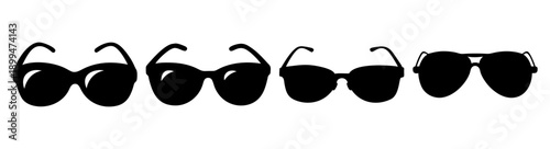 Set of five stylish black sunglasses isolated on white background fashion accessory collection eyewear