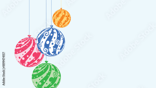 Four colorful water balloons with various patterns hanging from strings on a light blue background for a summer festival.