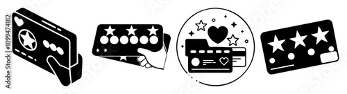 Vintage retro cassette tape set with stars and moon icons isolated on white background for music nostalgia and audio theme