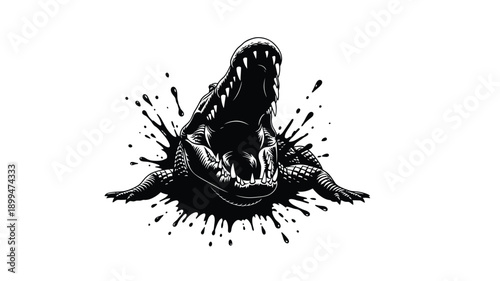 an alligator bursting from water dramatic and detailed silhouette