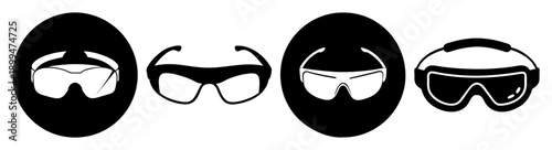 Black protective sports goggles set isolated on white background for safety and fitness activities