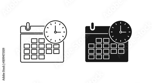 Calendar and Clock Icon - Time Management, Scheduling, and Deadline Symbol