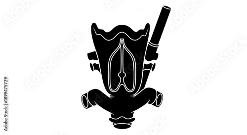 A detailed illustration of a black silhouette helmet with a sword on a transparent background from a front viewpoint