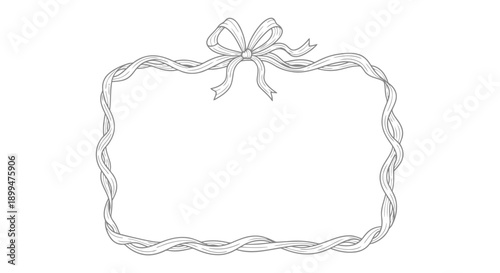 Vector ribbon border frame with bow, for certificate or gift tag, isolated, png isolated on White Background