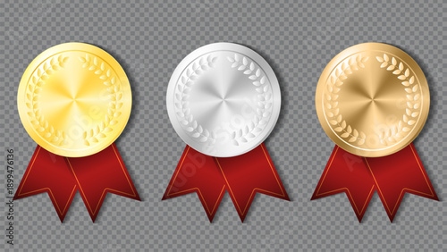 Three Distinctive Awards Featuring Gold, Silver, and Bronze Medals with Decorative Ribbons