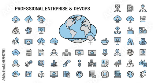 Professional Enterprise & DevOps Icons: Cloud, Global Network, Technology & Business Concepts