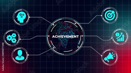 Corporate Achievement and Milestone Success Interface Concept with Global Professional Growth and Performance Results Icons