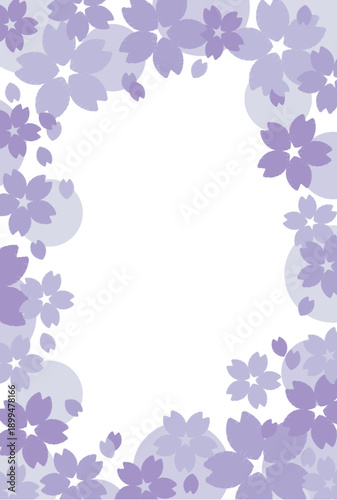 Cute Japanese-style cherry blossom frame. It is decorated with material. It is postcard. It is purple.