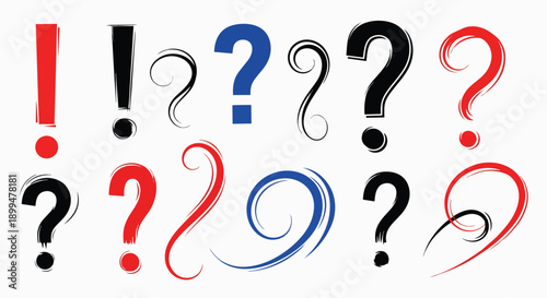 Vibrant question and exclamation mark symbols creative design elements Inquiry Uncertainty Emphasis Problem Solution Help Idea