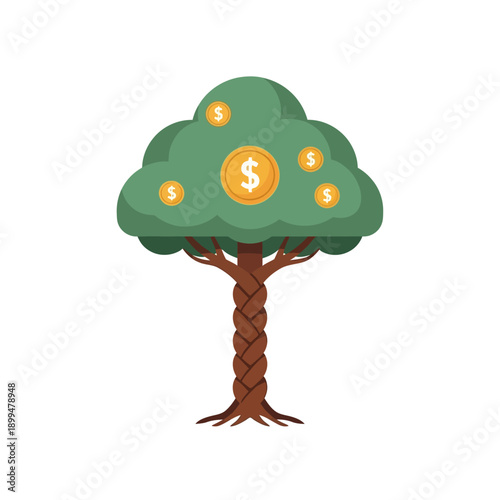 Tree with dollar coins growing.