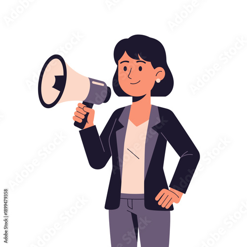 Woman Holding a Megaphone Speaking.