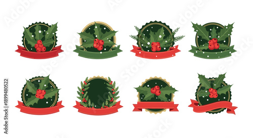 Festive holly and ribbon designs celebrating christmas in a classic style