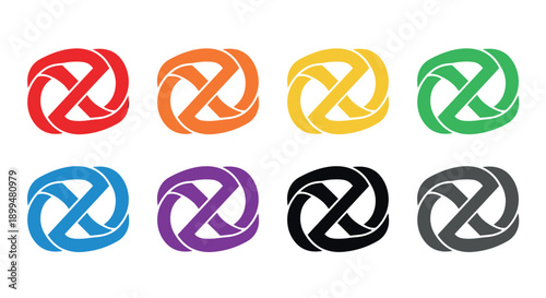 Colorful knot symbols in flat design set of eight vibrant variations