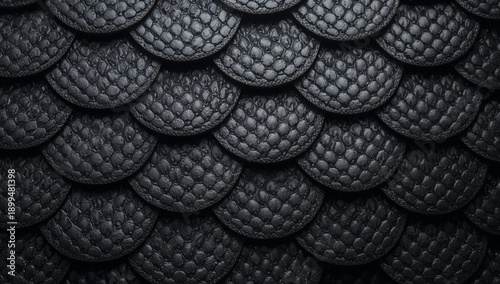 Close View of Textured Surface Resembling Dark Scales With Water Droplets Pre...