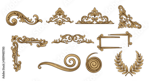 Elegant decorative ornaments set with floral patterns and swirls