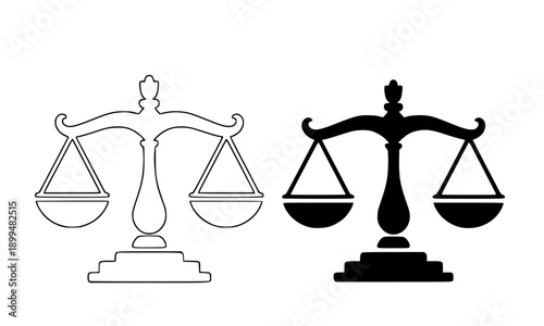 Scales of Justice Icon Set in Outline and Solid Style for Law Legal Balance Court and Attorney Design Symbol