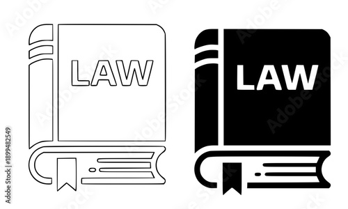 Law Book Icon Set with Bookmark Ribbon in Outline and Solid Style for Legal Education Justice Attorney and Library Design