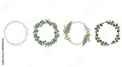 Elegant botanical wreaths featuring ferns, eucalyptus, and ivy for seasonal decor