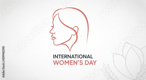 International women's day logo with female face outline and text on white background