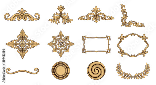 Elegant ornamental designs and decorative elements in classic style