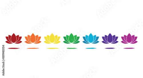 Rainbow lotus chakra symbols in minimalist design for holistic harmony