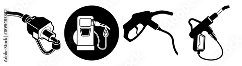 Fuel pump nozzles and digital price display isolated on white background for energy and gas station concept