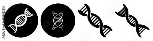 DNA helix strands illustration set in black and white minimalist scientific vector design for medical research and genetics