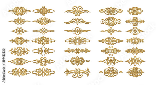 Elegant gold decorative ornaments set in victorian style for design projects